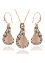 Austrian Crystal Peacocks Necklace Drop Earrings Set