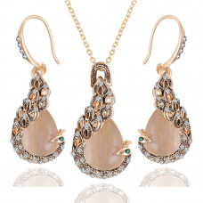 Austrian Crystal Peacocks Necklace Drop Earrings Set