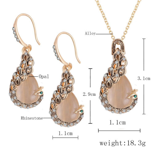 Austrian Crystal Peacocks Necklace Drop Earrings Set