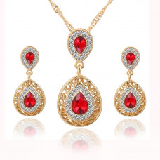 Crystal Water Drop Pendant Earrings Set