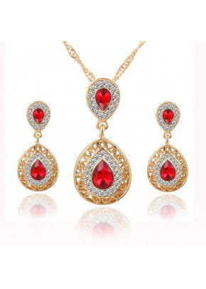 Crystal Water Drop Pendant Earrings Set