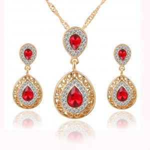 Crystal Water Drop Pendant Earrings Set