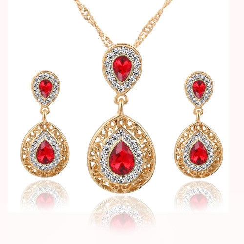 Crystal Water Drop Pendant Earrings Set