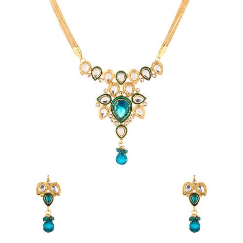 Traditional Green Blue Drop Necklace Set