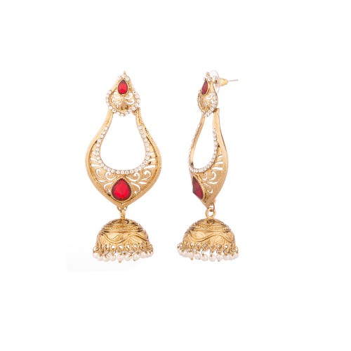 Beautifully Designed Yellow Gold Toned Jhumkis