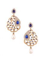 Designer Pearl Drop Earrings Studded With Blue-White Luminous Stones