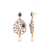 Designer Pearl Drop Earrings Studded With Blue-White Luminous Stones