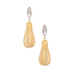 Elongated Spiral Zircon Studded Gold Shine Earrings