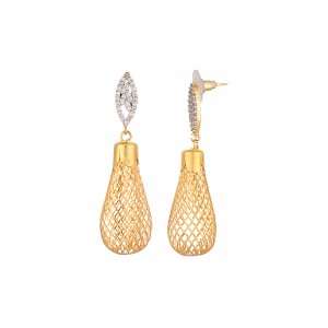 Elongated Spiral Zircon Studded Gold Shine Earrings