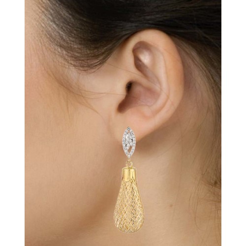 Elongated Spiral Zircon Studded Gold Shine Earrings