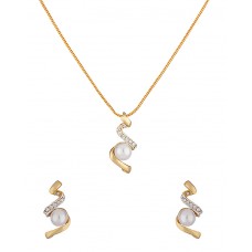 Gold Tone Pendant Set Studded With Pearl Beads