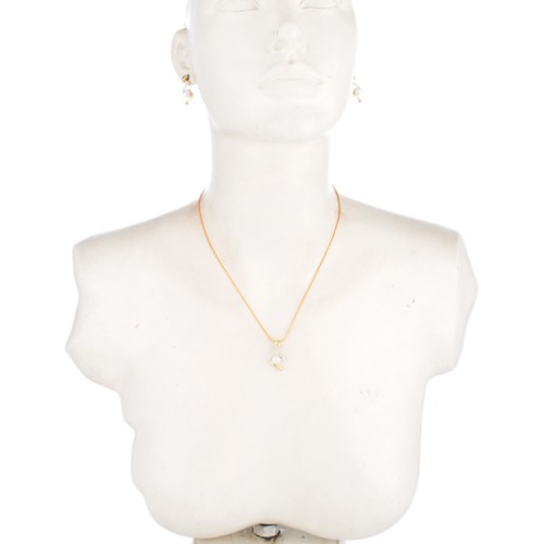 Gold Tone Pendant Set Studded With Pearl Beads