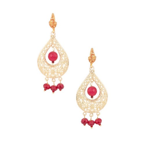 Jhumki Earring Embellished With Red Stones